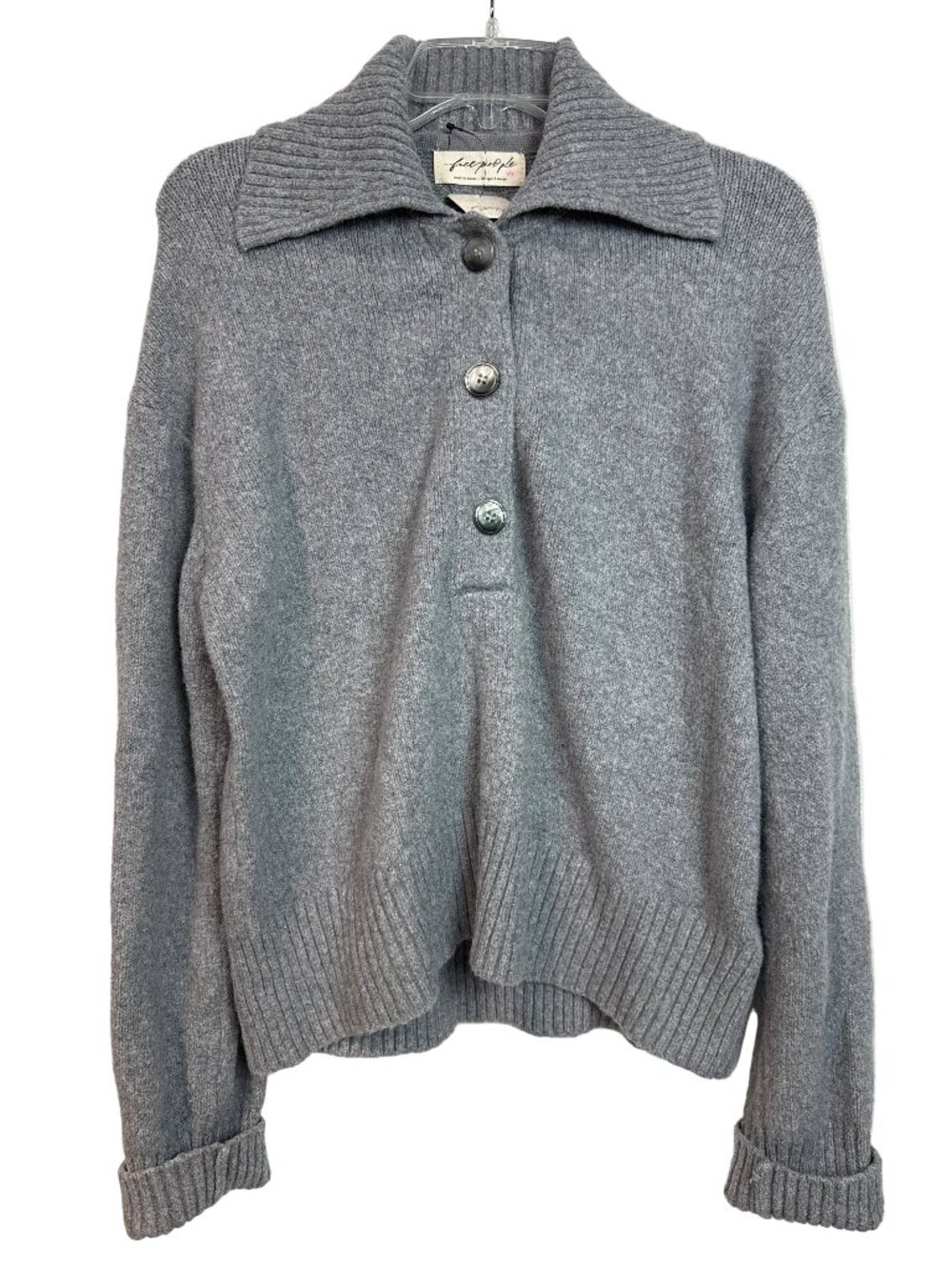 Free People Trading Up Polo Sweater Grey Heather Size S NWT